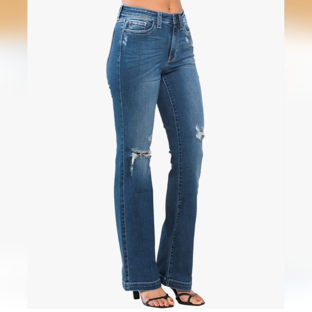 Judy Blue Mid Rise Distressed Bootcut Jeans